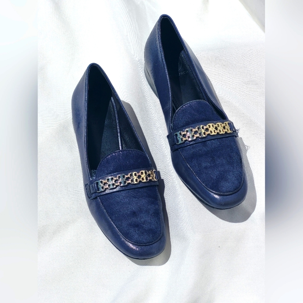 Tory Burch Navy Blue Gemini Loafers
